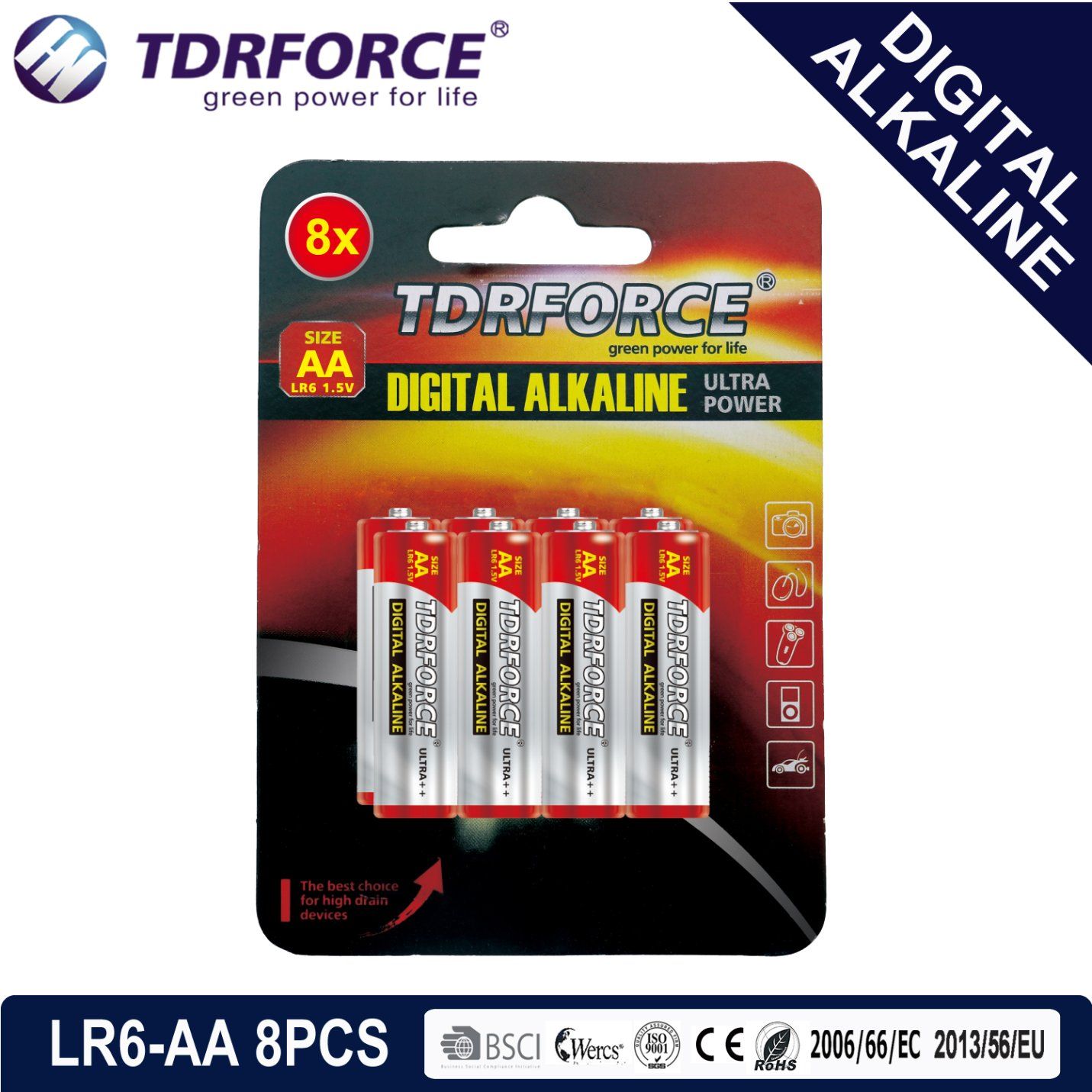 Mercury&Cadmium Free China Supplier Digital Alkaline Battery (LR6-AA 8PCS)