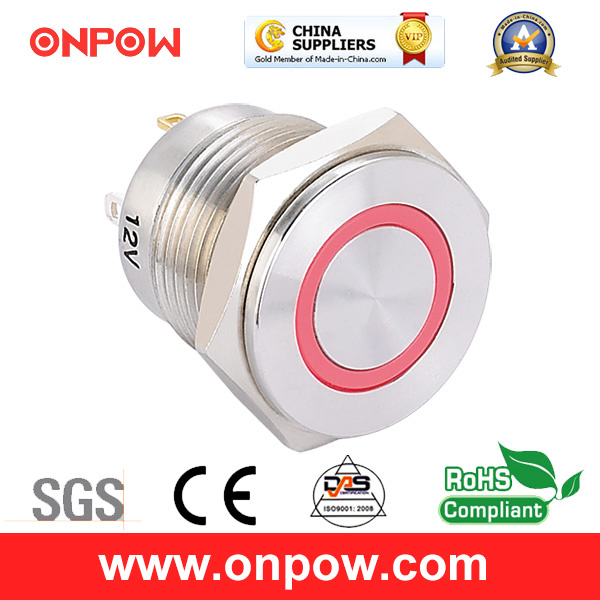 Onpow 16mm Illuminated Push Button Switch (GQ16PF-10E/J/R/12V/S, CE, CCC, RoHS)