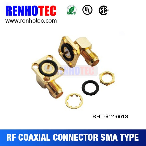 Right Angle SMA Female Jack Connector 4 Hole Flange Mount