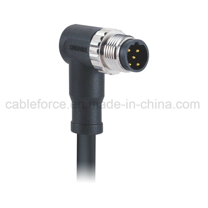 M12 5 Pin B-Code Male Right Angled Molded Cable Connector for Sensor with CNC Screw