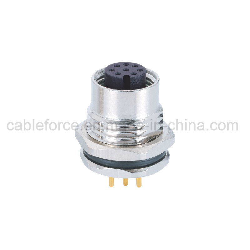 M12 8 Pin Female Panel Mount Connector with PCB Contacts