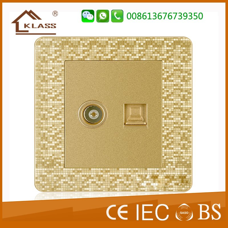 Wall Switch TV +Tel Socket with Ce, Saso, IEC Certificate