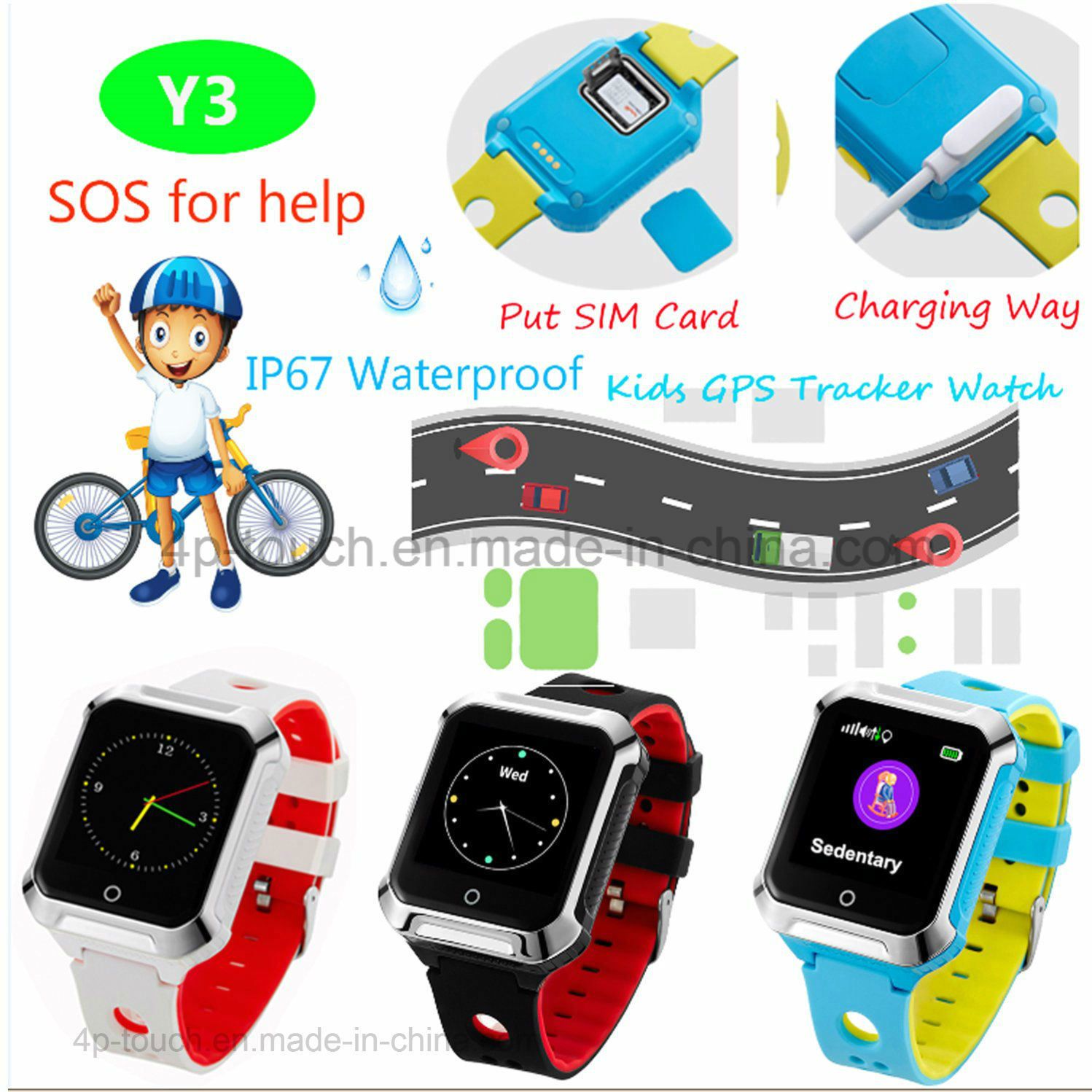 IP67 Waterproof Kid GPS Tracker Watch with Remote Monitoring Y3