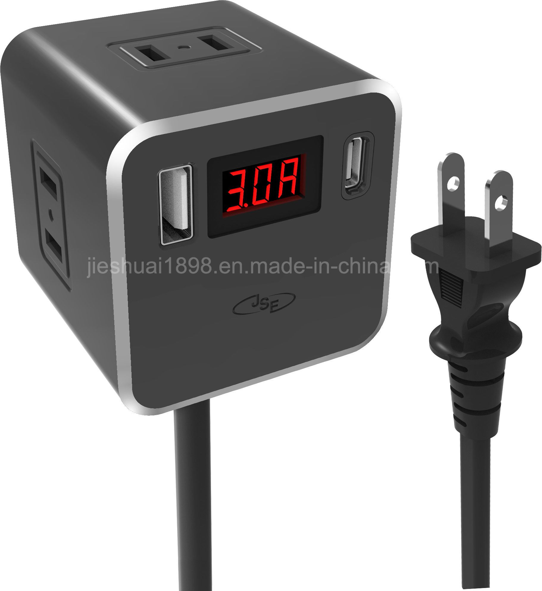 3-Outlet Power Strip Plus USB-C Port Switch Socket