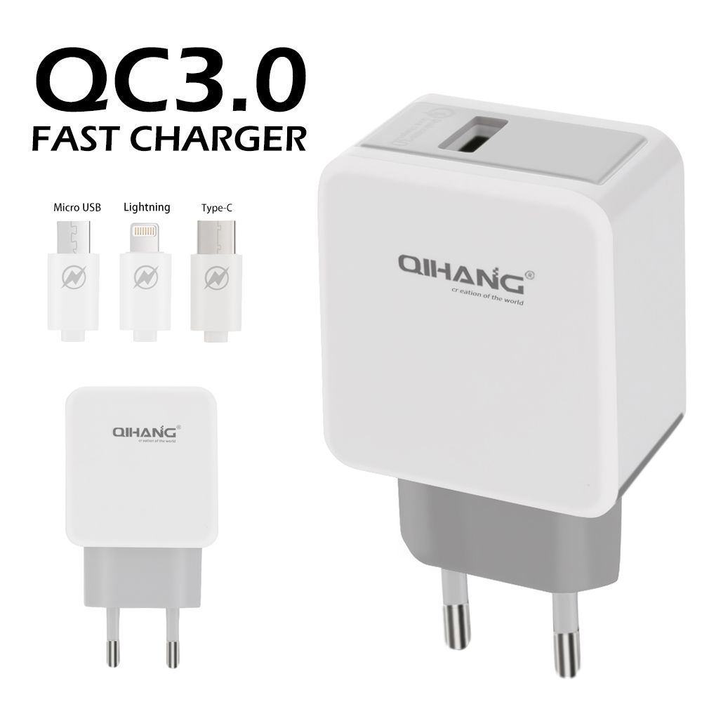 QC3.0 Quick Mobile Phone USB Charger with Type-C USB Cable
