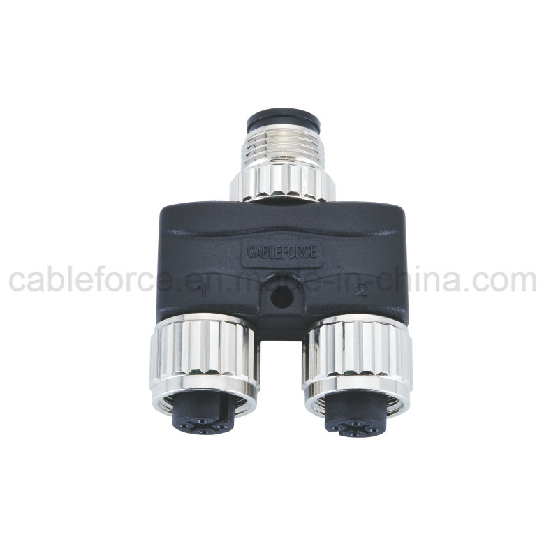 M12 Y-Splitter Connector Male to Female *2 Waterproof Connector with CNC Screw