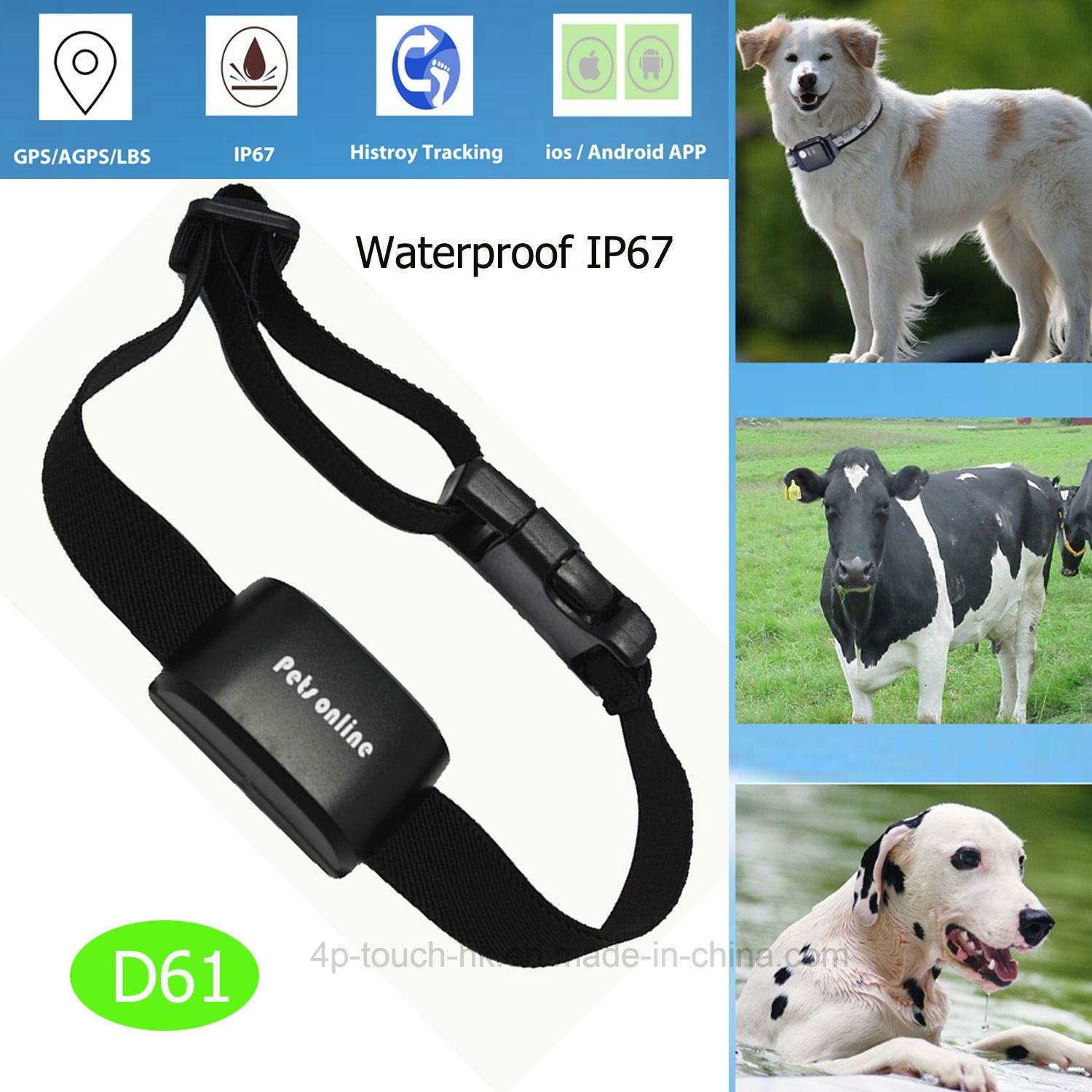 Newest IP67 Waterproof Pets GPS Tracker for Dog/Cats/Cow/Camel (D61)