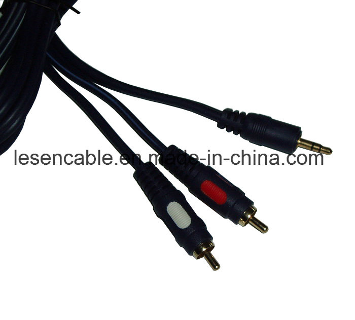 AV Cable, 3.5mm Stereo Plug to 2 RCA Plugs, High Quality
