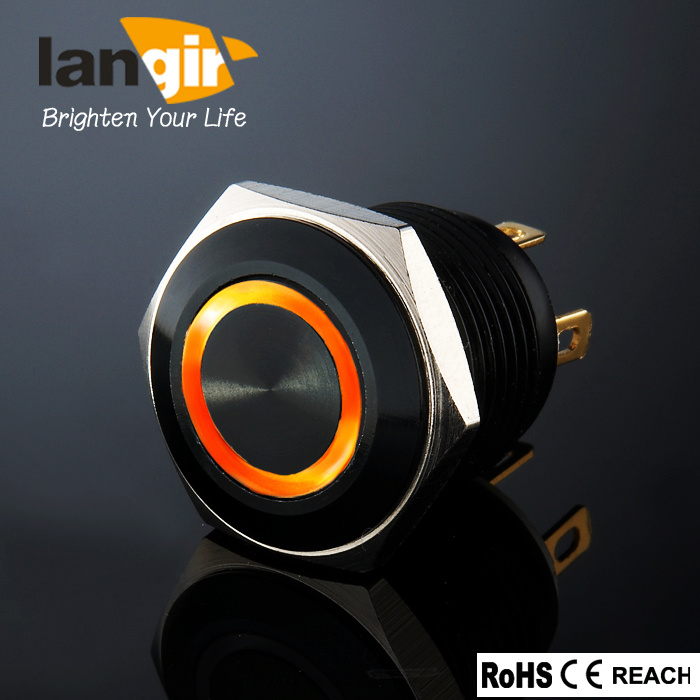 16mm Ring Black Aluminum Momentary Push Button Switch