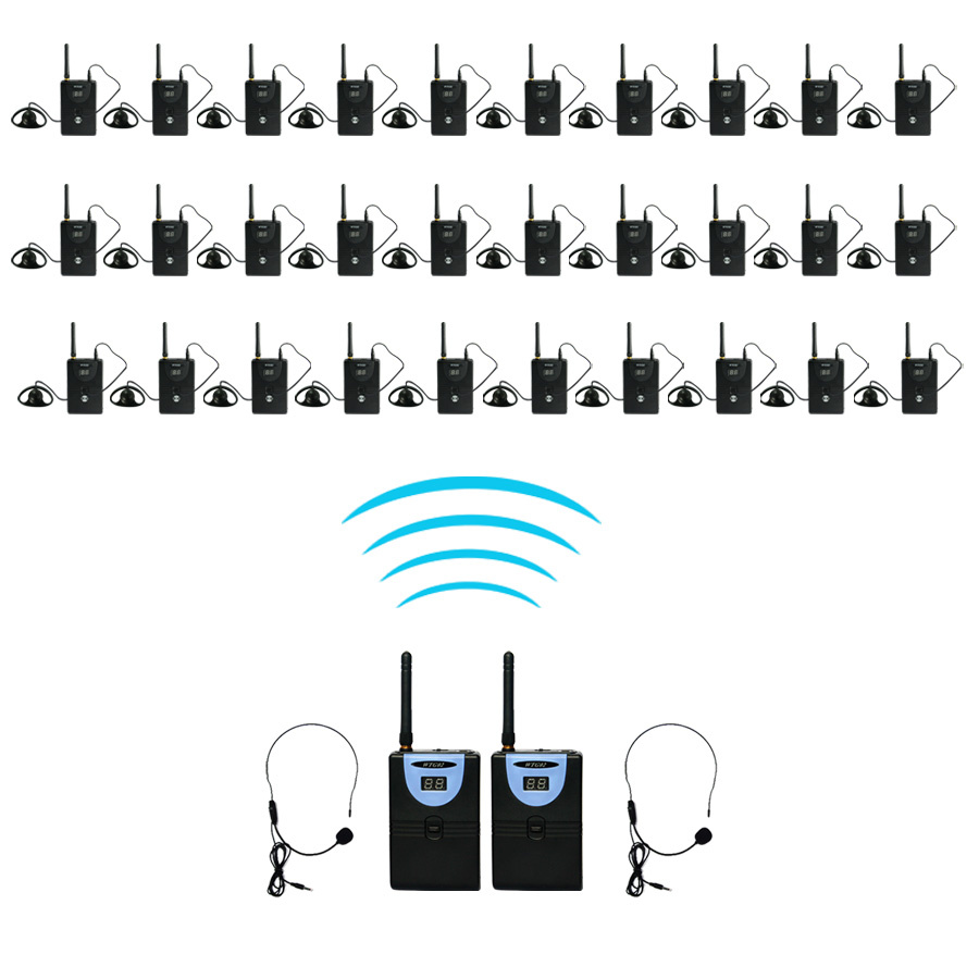 2.4GHz Professional Tp-Wireless Tour Guide System for Teaching, Simultaneous Translation, Meeting, Museum Visiting 2 Transmitter 30 Receiver
