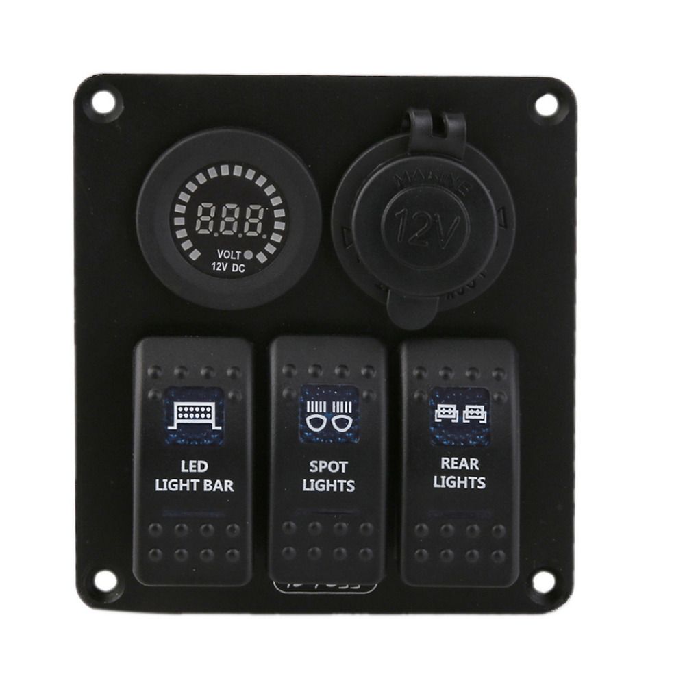 Blue LED Rocker Switch Panel Circuit Breakers Color Display Voltmeter Waterproof Car Auto Automotive Boat Marine