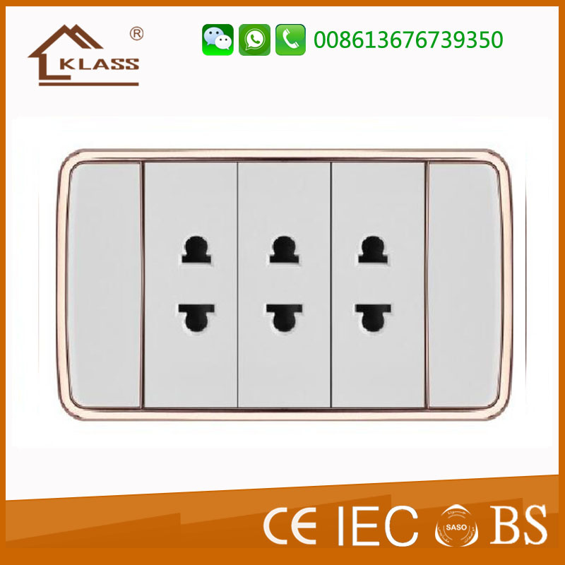 Flame Retardant PC Plastic 3gang 3pole Wall Socket