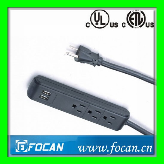 American Type 3 Vertical Outlets Power Strip with USB Ports