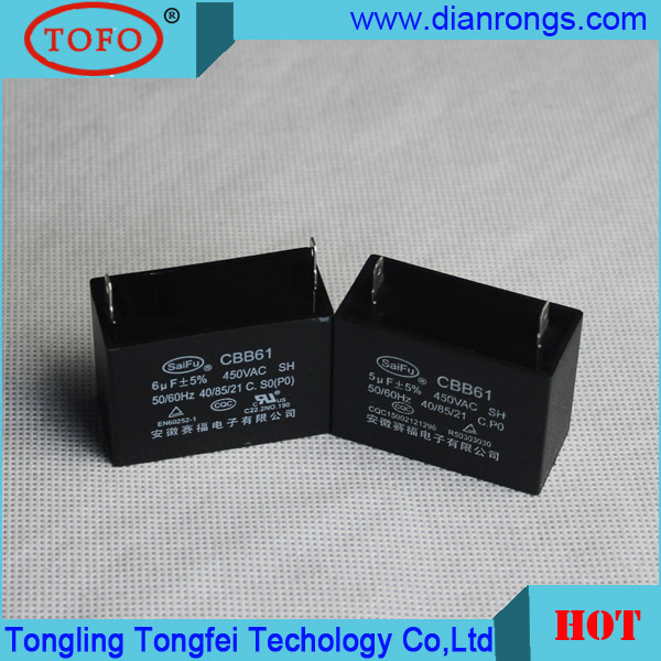 450VAC 5UF Cbb61 Fan Capacitor Polypropylene Capacitor