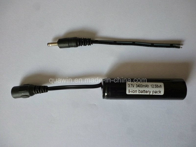 Lithium Ion Battery 18650 3.7V 3400mAh with DC Male Connector