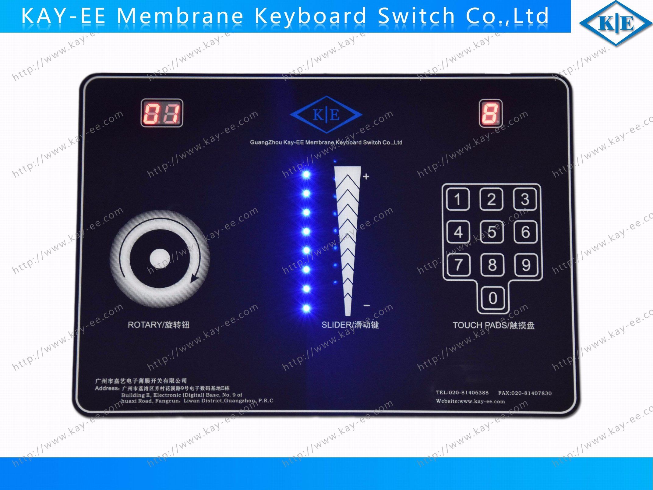 Black Cover Glass Printed Capacitive Membrane Switch with LED Display for Home Use Control