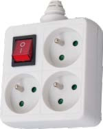 French Type 3 Outlets Power Socket, Power Strip with Lighting Switch