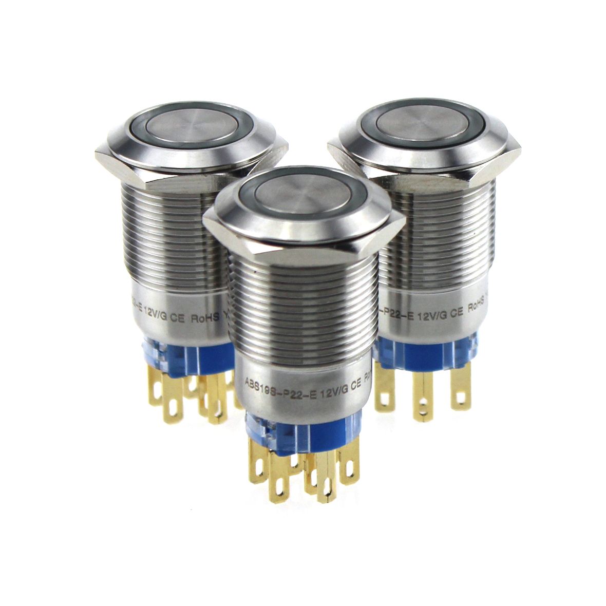 Yumo ABS19s-P22-E 19mm Flat Head Ring LED Metal Push Button Switch