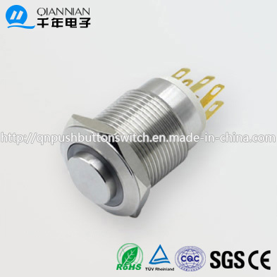 19mm 1no Nc/2no 2nc Resetable Self-Locking High Flat Ring Illuminated IP67 Ik10 Push Button Switch