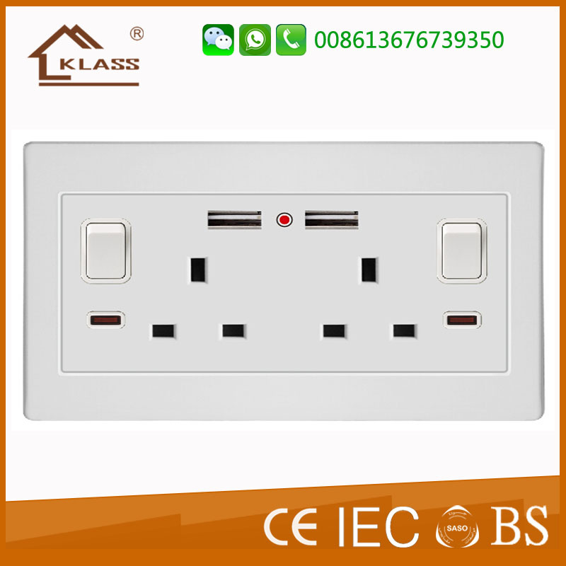 250V 13A UK Double 3pin Plug Wall USB Outlets Socket