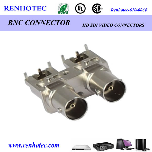 Right Angle Dual BNC Female Connector PCB Mounting BNC Connector