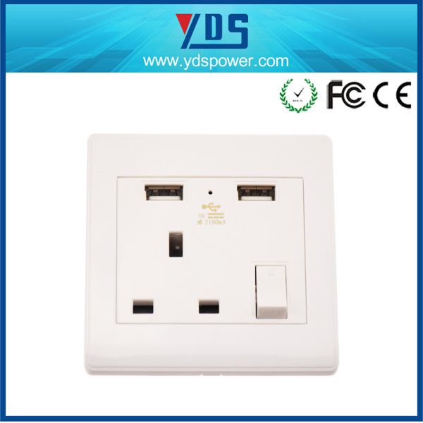 Top Quality Electrical Socket UK Type 13A 2 Gang USB Wall Socket