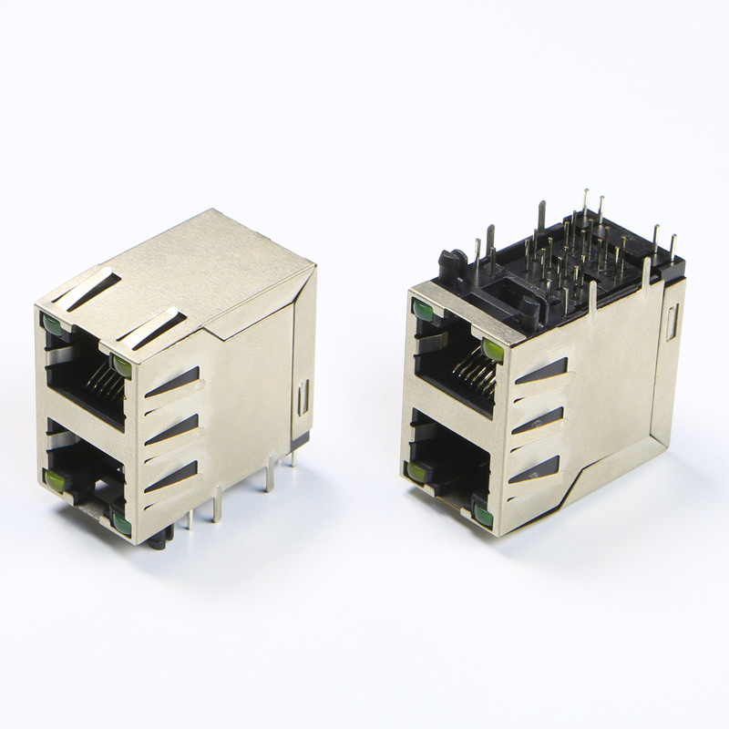 2X1 Stacked RJ45 PCB Connector with LED