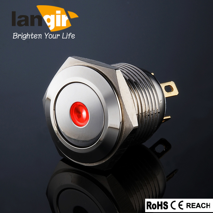 Ls16 16mm Nickel Plated Brass Pushbutton Switch with Red LED DOT Illuminated (Ls16-F-M1-N-D-R)