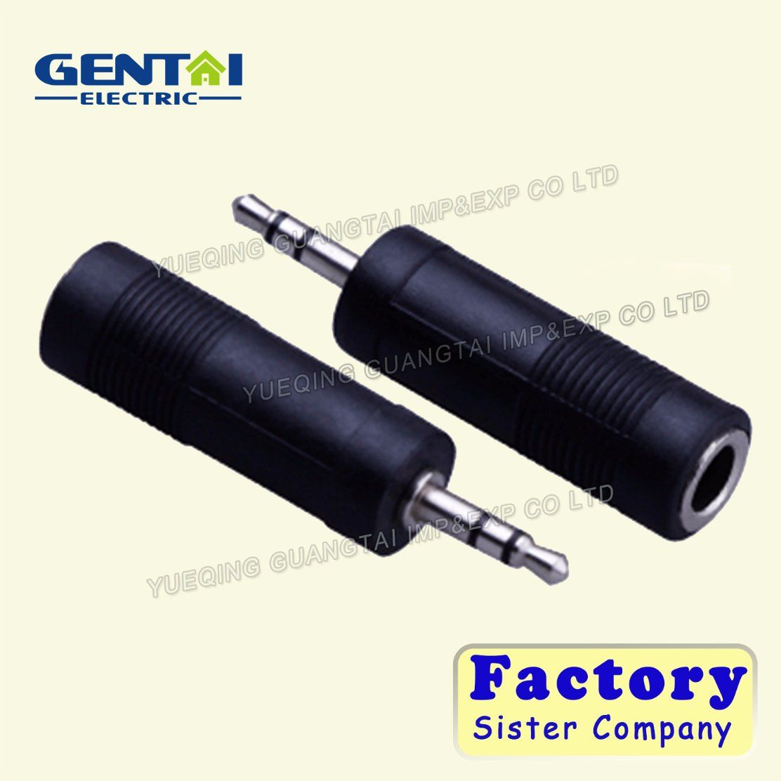 Black Plastic 6.35mm Stereo Plug to 6.35mm Mono Jack