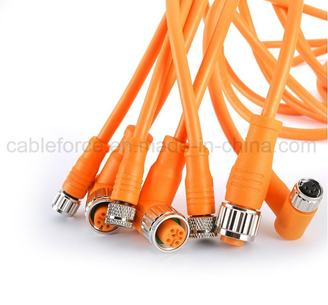 M12 4pin Female Right Angled Molded Cable Connector for Factory Automation with IP67 Rating