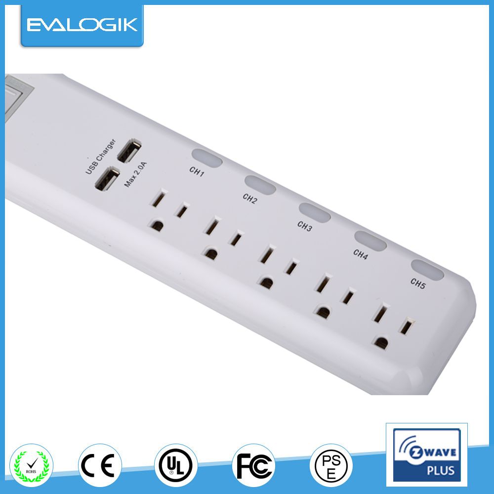 Z-Wave 5 Outlet Socket Strip with USB (ZW1505)