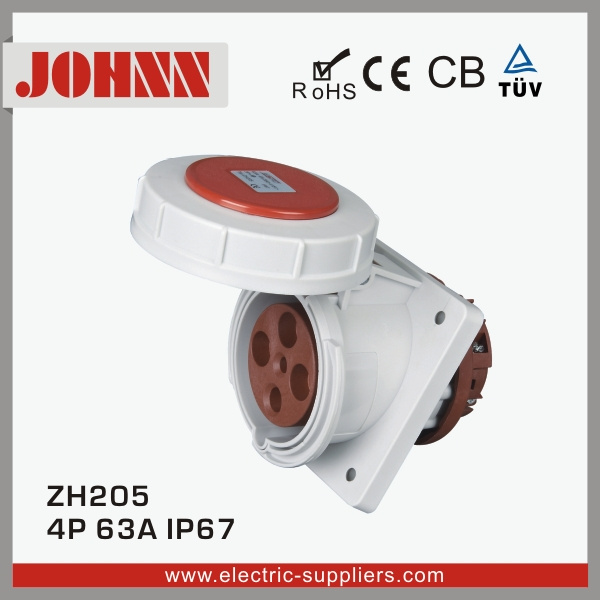 IP67 4p 63A Slopping Panel Mounted Industrial Socket