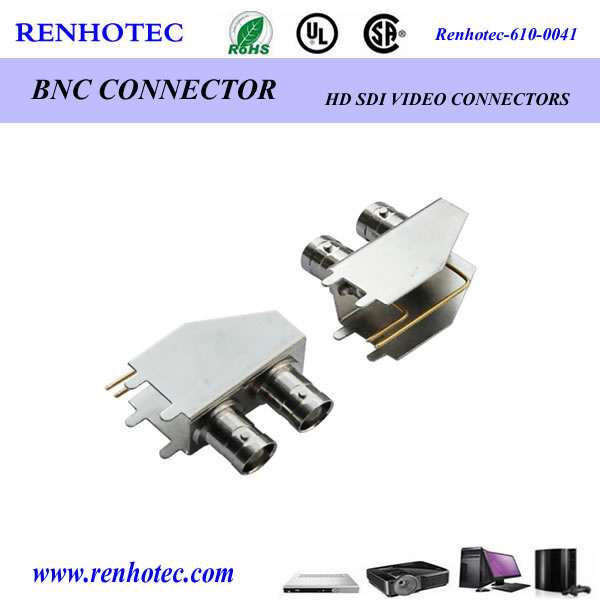 Dual BNC Connectors Female Right Angle PCB Mount BNC Coaxial Connector