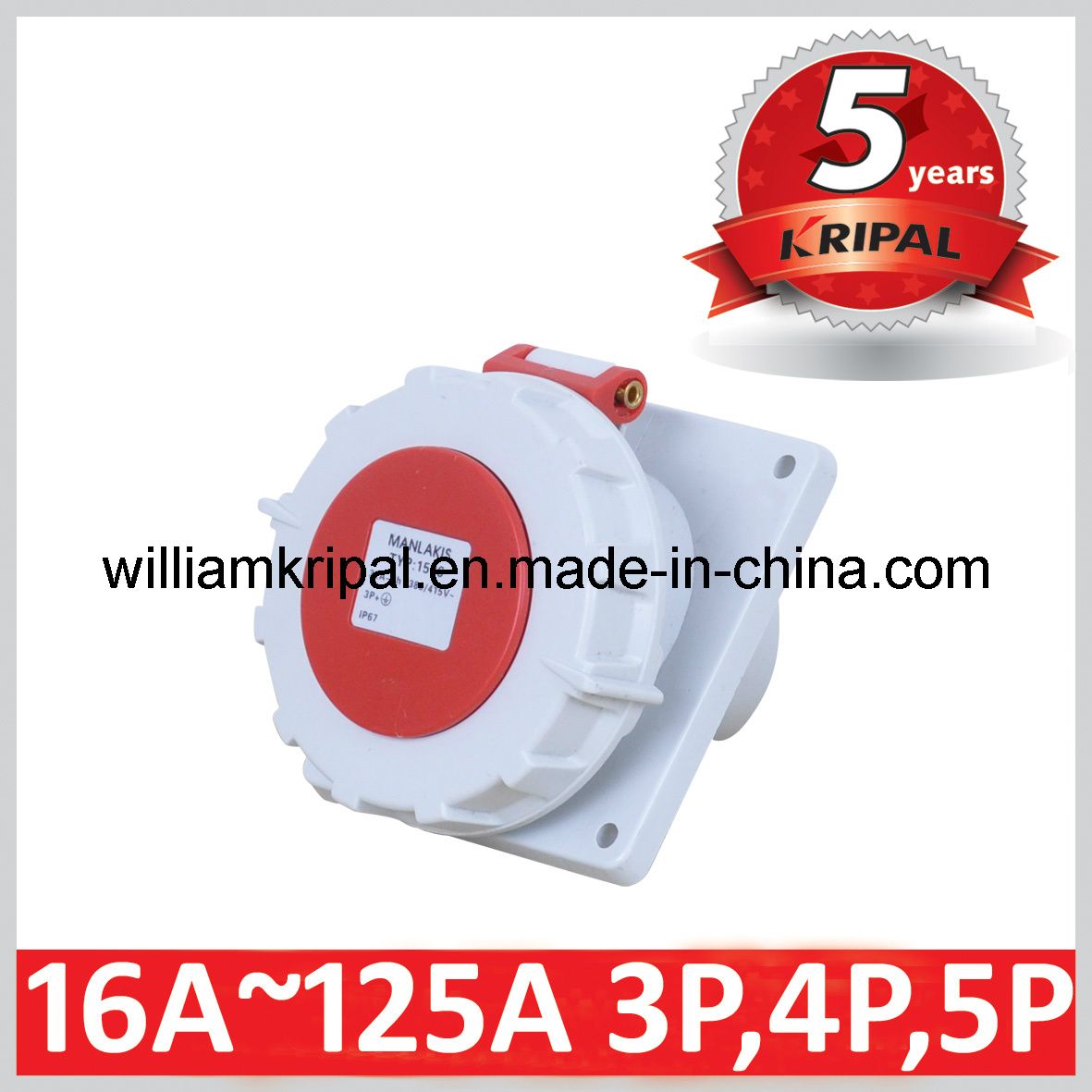IP67 32A 3p+E Industrial Panel Mount Power Socket