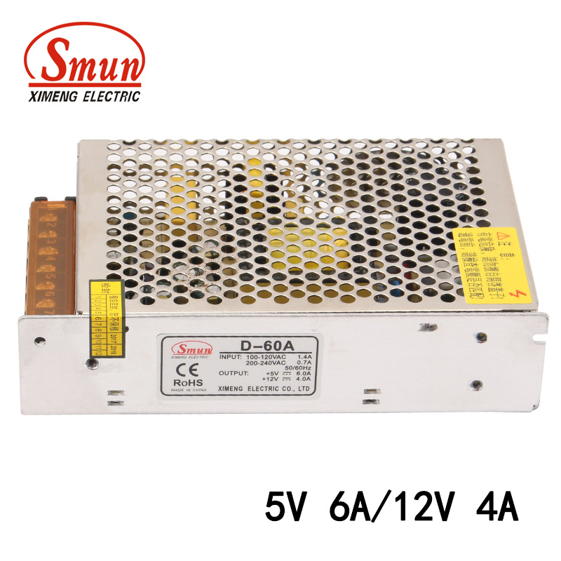 60W 5V 6A/12V 4A Dual Output Switching Power Supply SMPS