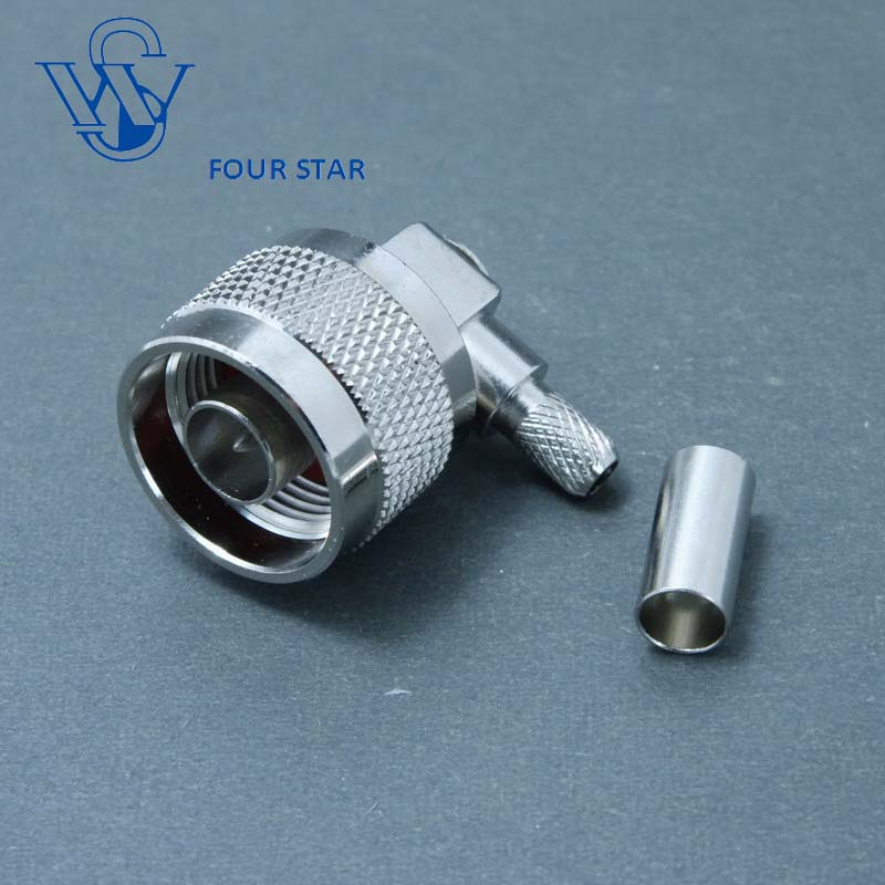 N Male Plug Right Angle Crimp Connector for LMR200 Cable