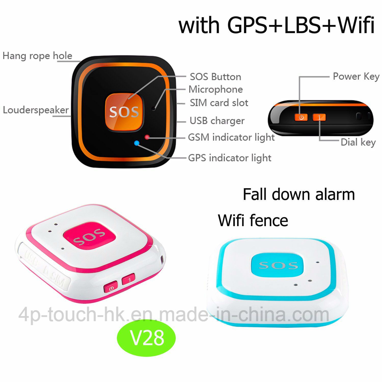 Mini GPS Tracker Key Pendant with Sos&Fall Alarm