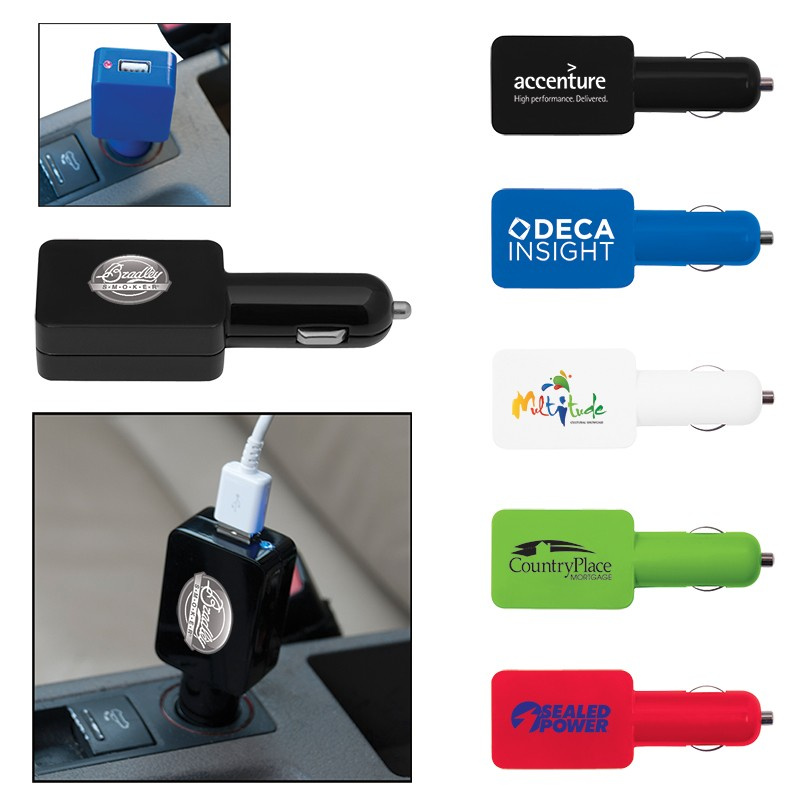 Logo Printed Flat USB Car Adapter (PM072)