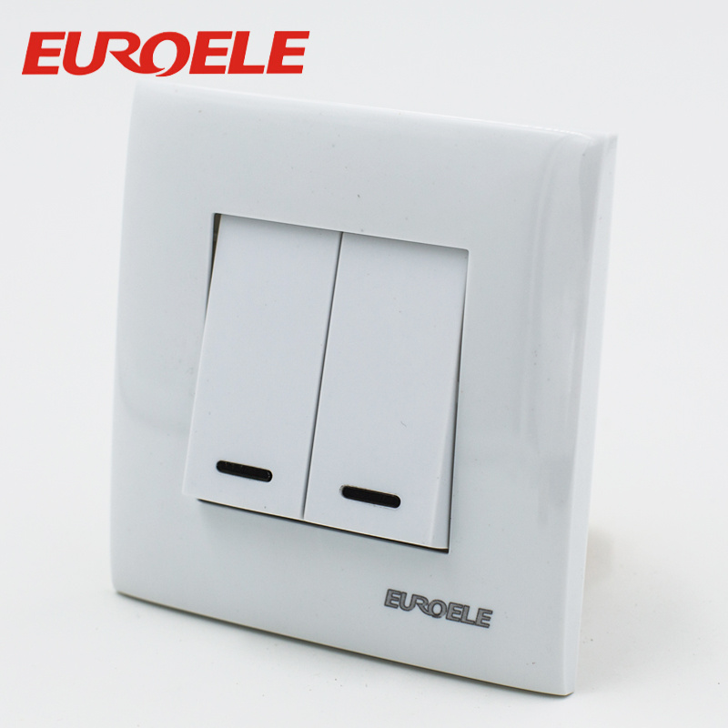 EU Standard PC White Two Gang One Way Wall Switch