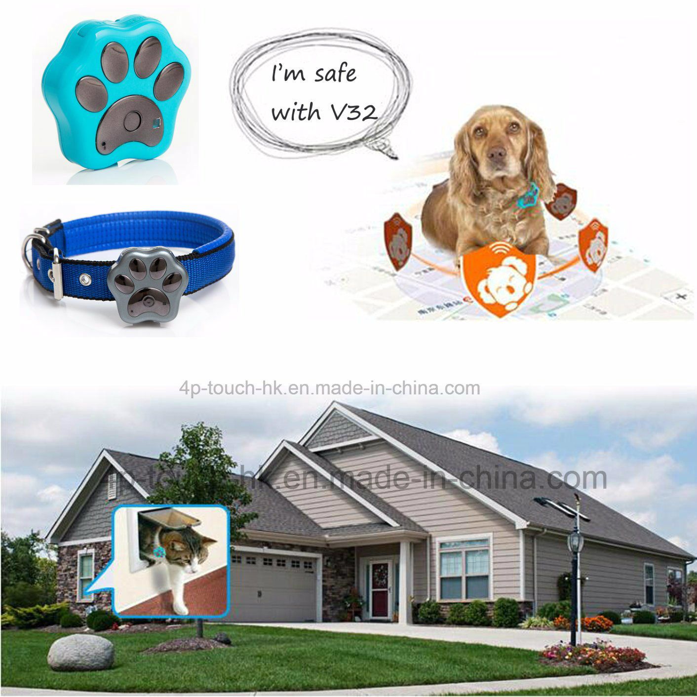 Waterproof Pet GPS Tracker with GPS/Lbs/Agps/WiFi Positioning V32