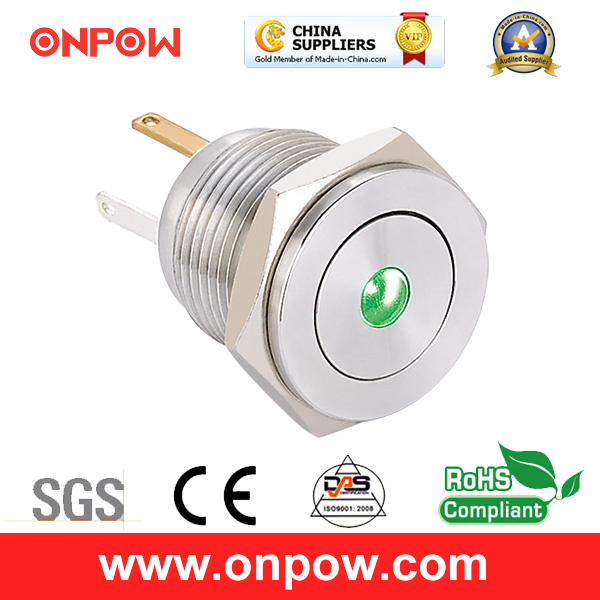 Onpow 16mm Illuminated Push Button Switch with Long Pin Terminal (GQ16PF-10D/JL/R/12V/S, 16mm, CE, CCC, RoHS)