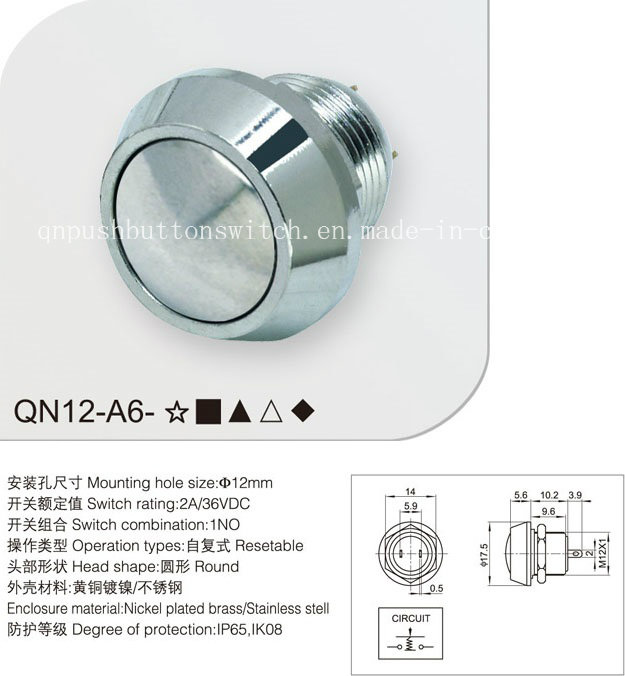 12mm Domed Momentary 2pin Push Button Switch