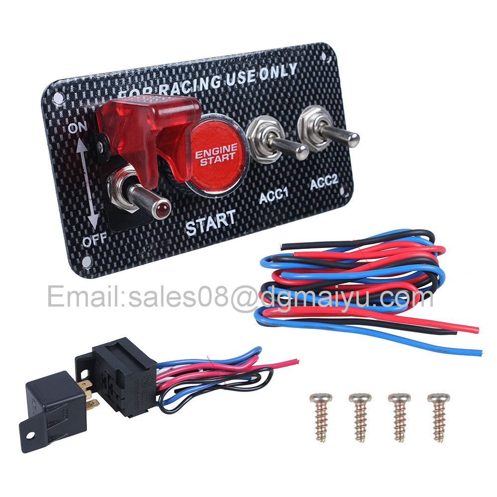Carbon Fiber Racing Car 12V Ignition Switch Panel Engine Start Push Button LED Toggle