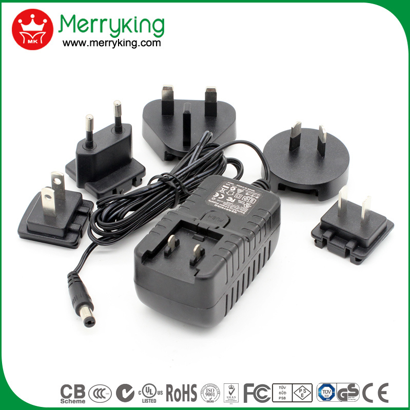 Interchangeable Plug 12V 1.5A Wall Mount Universal Travel Adapter