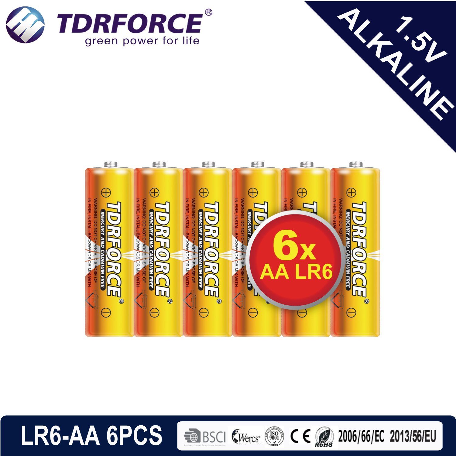 1.5volt Primary Dry Alkaline Battery with Ce/ISO 6PCS/Pack (LR6/AM-3/AA)