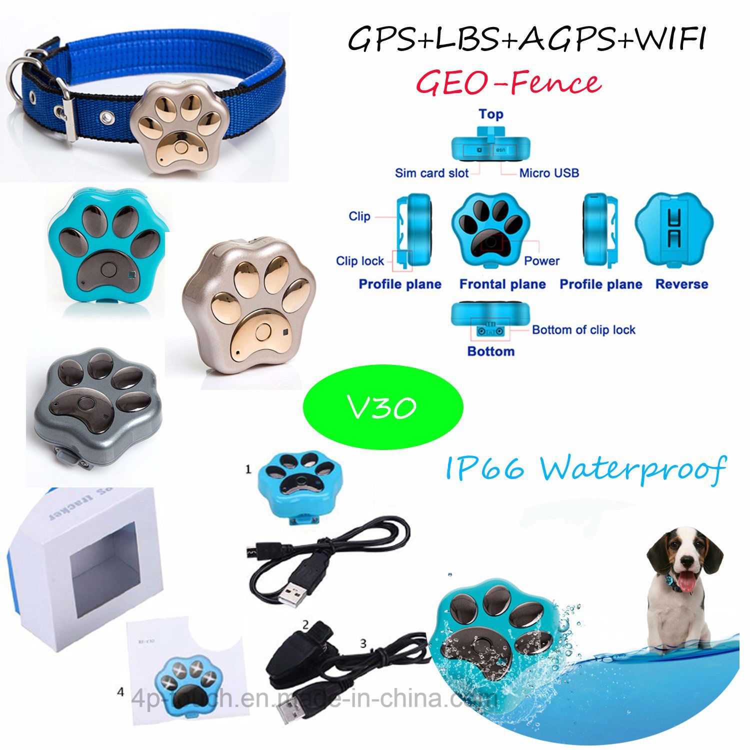 Mini Waterproof 2g Pets GPS Tracker with Geo-Fence (V30)