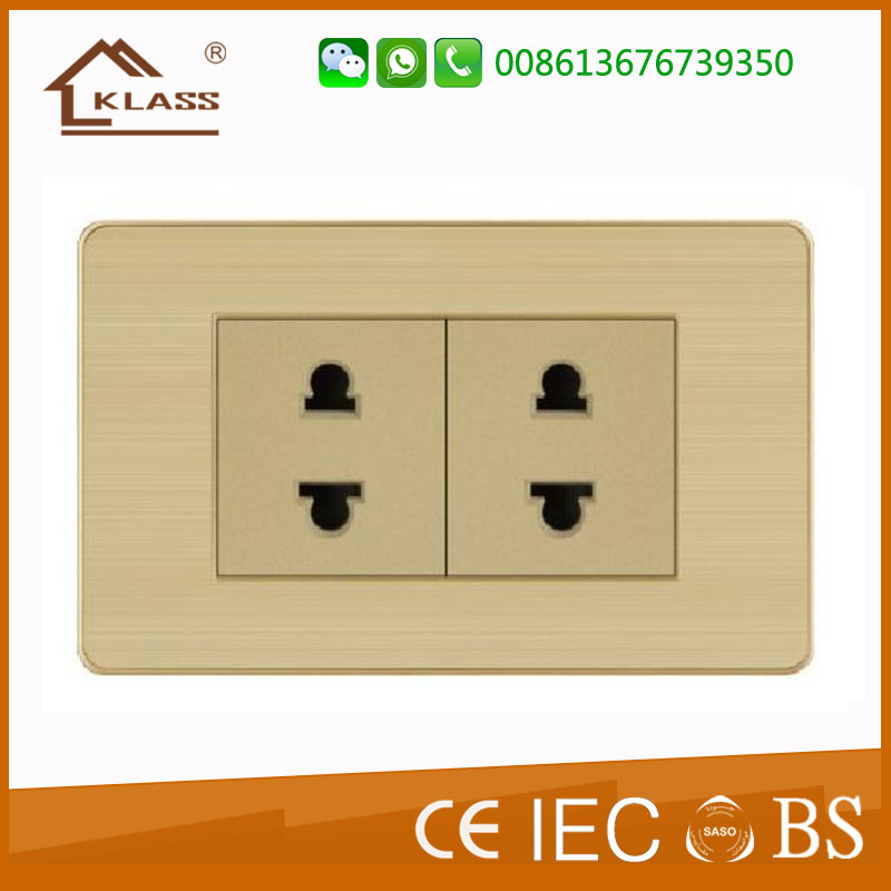Golden Color Us 2gang 2pin Electric Wall Socket