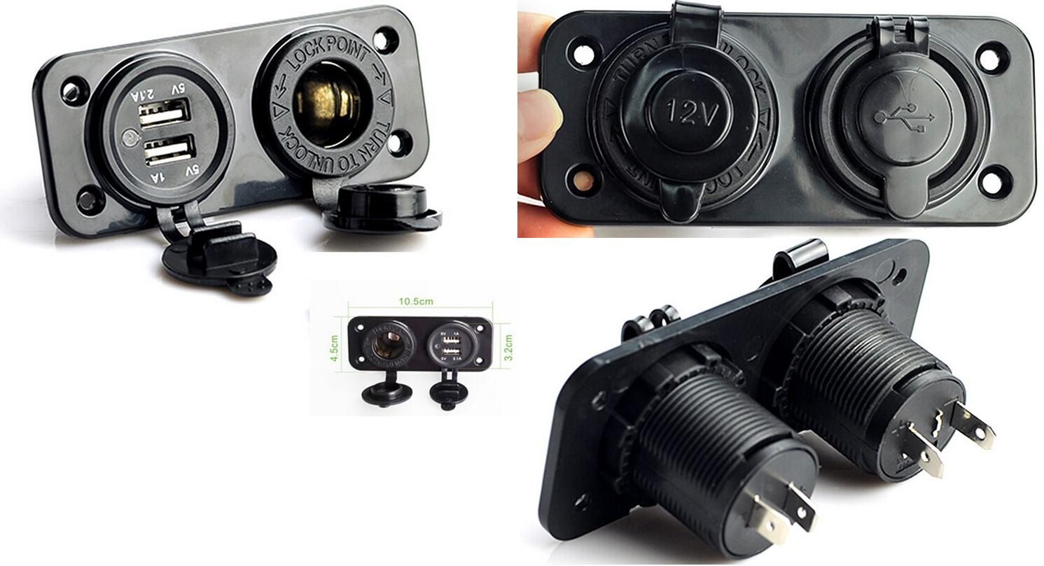 Car Cigarette Lighter Socket, Dual USB Car Charger Socket