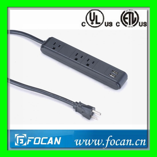 3 Outlets American Power Strip with USB Ports
