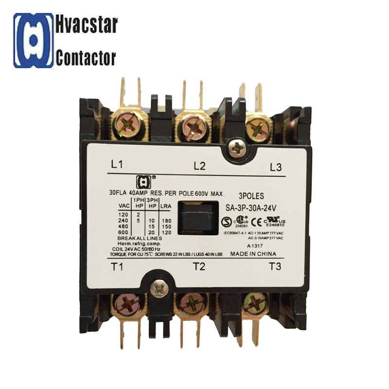 UL CSA Approved Superior Safety Performance Electrical Contactor for Air Conditioning with 3poles 24V 30AMPS